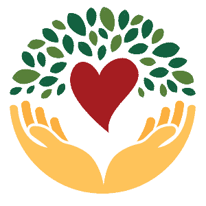 Two hands with a heart and green leaves floating around to represent being pro-caregiver.